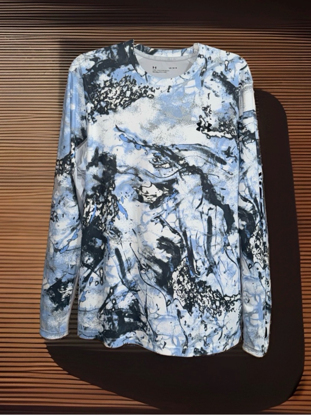 Under Armour Men's Long Sleeve Tee - White, Light Blue & Black Marble Print-L-EC